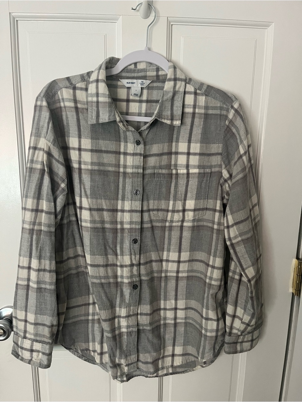 Old Navy Gray and White Plaid Button-Down Shirt